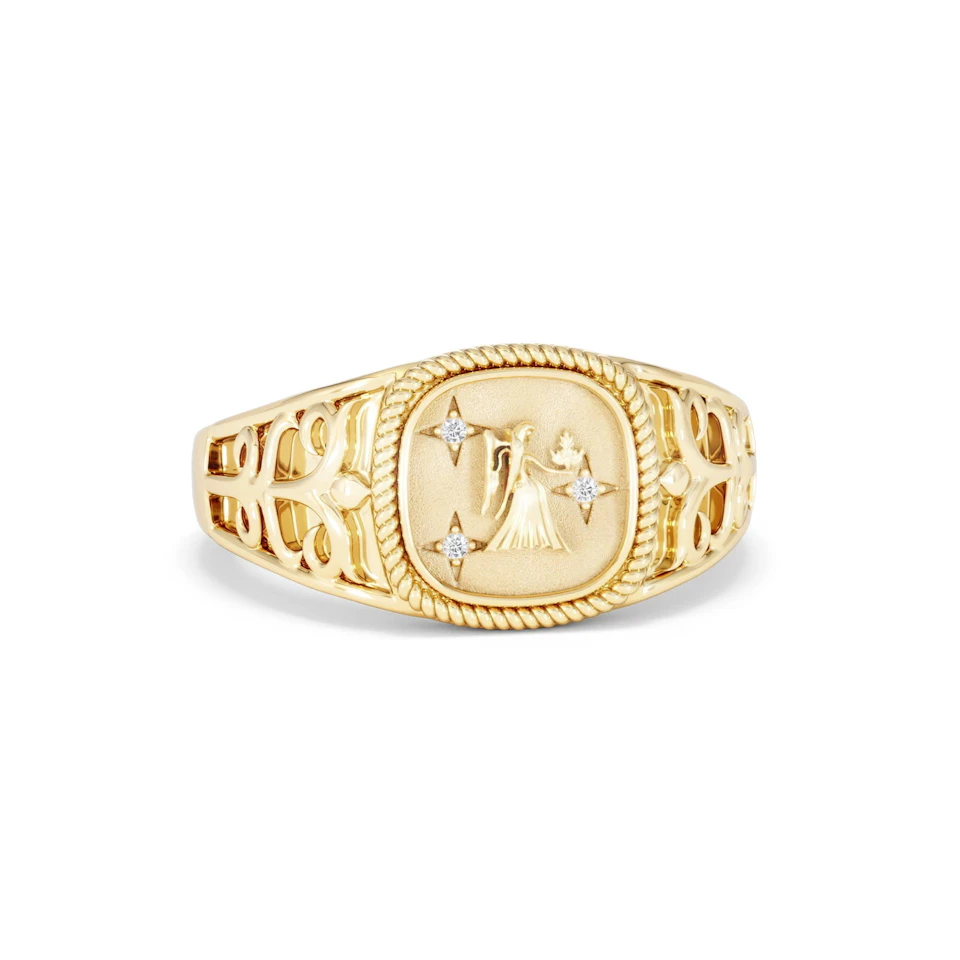 Virgo Zodiac 0.01ct Lab Diamond Signet Ring in 18K Gold Vermeil