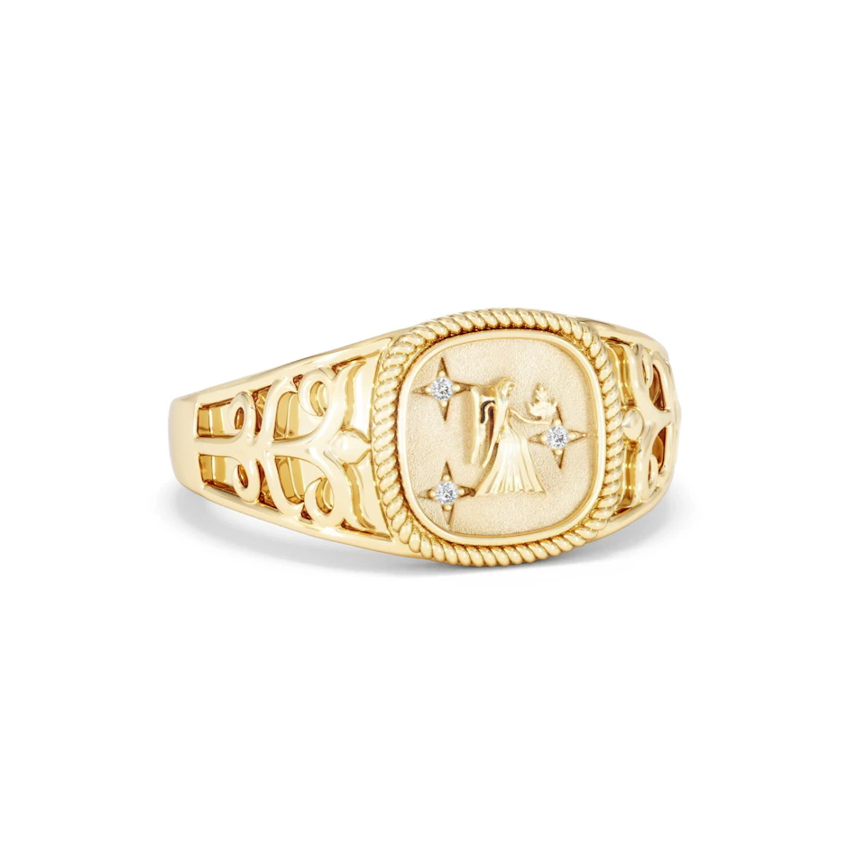 Virgo Zodiac 0.01ct Lab Diamond Signet Ring in 18K Gold Vermeil