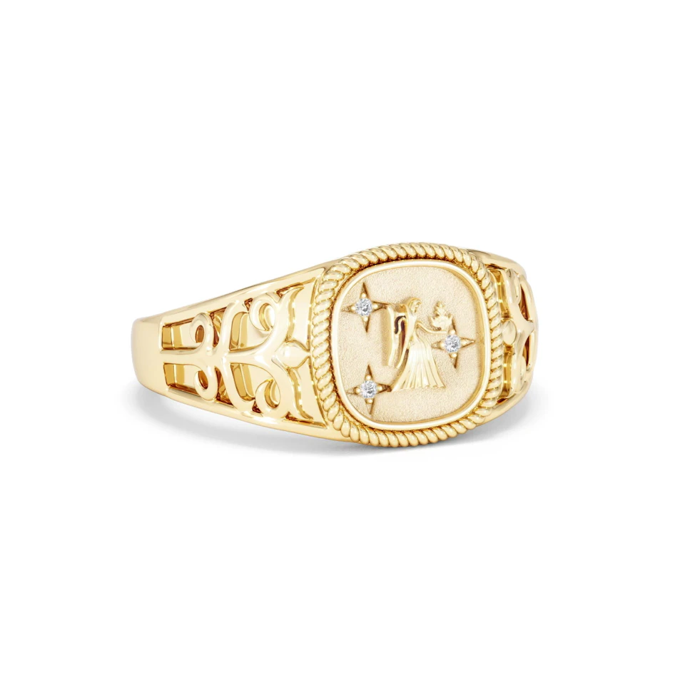 Virgo Zodiac 0.01ct Lab Diamond Signet Ring in 18K Gold Vermeil