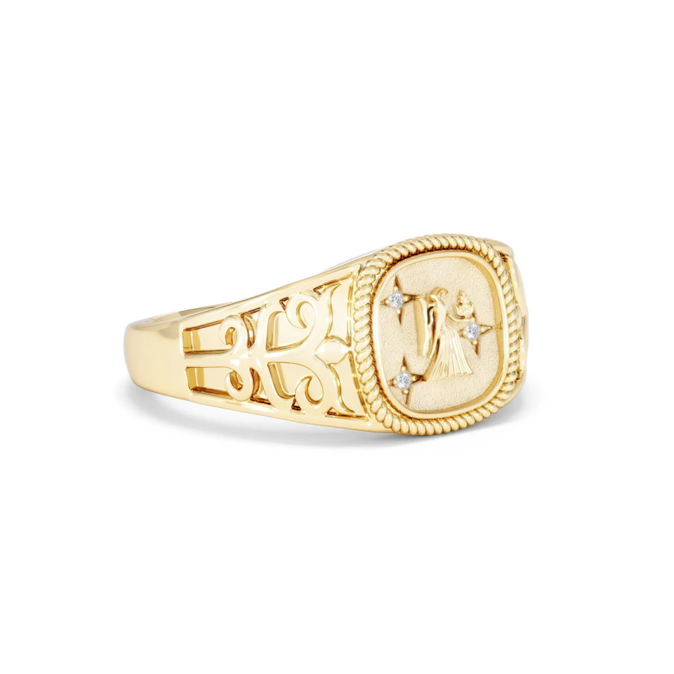 Virgo Zodiac 0.01ct Lab Diamond Signet Ring in 18K Gold Vermeil