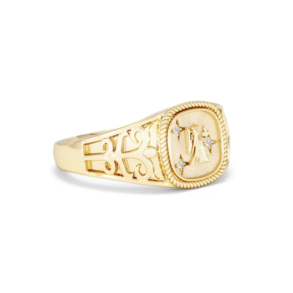 Virgo Zodiac 0.01ct Lab Diamond Signet Ring in 18K Gold Vermeil
