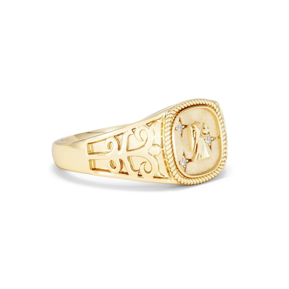 Virgo Zodiac 0.01ct Lab Diamond Signet Ring in 18K Gold Vermeil