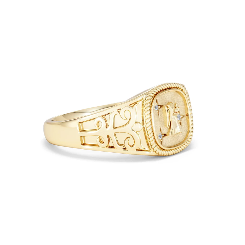 Virgo Zodiac 0.01ct Lab Diamond Signet Ring in 18K Gold Vermeil