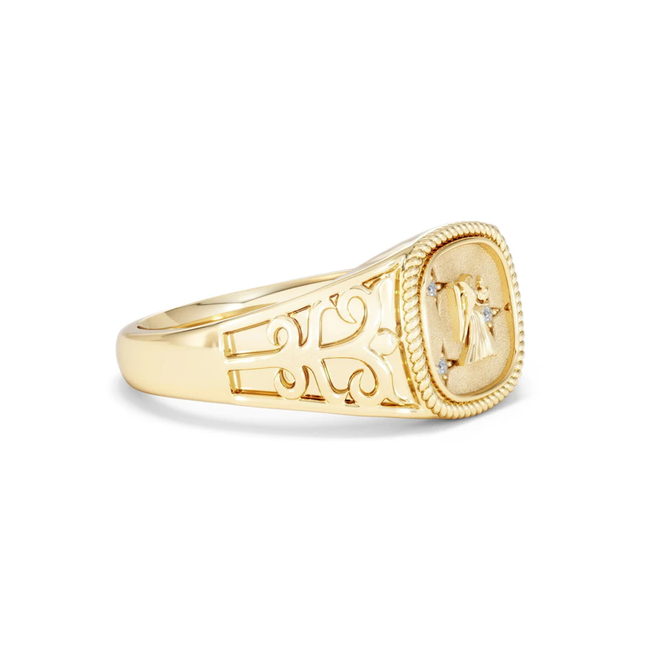 Virgo Zodiac 0.01ct Lab Diamond Signet Ring in 18K Gold Vermeil