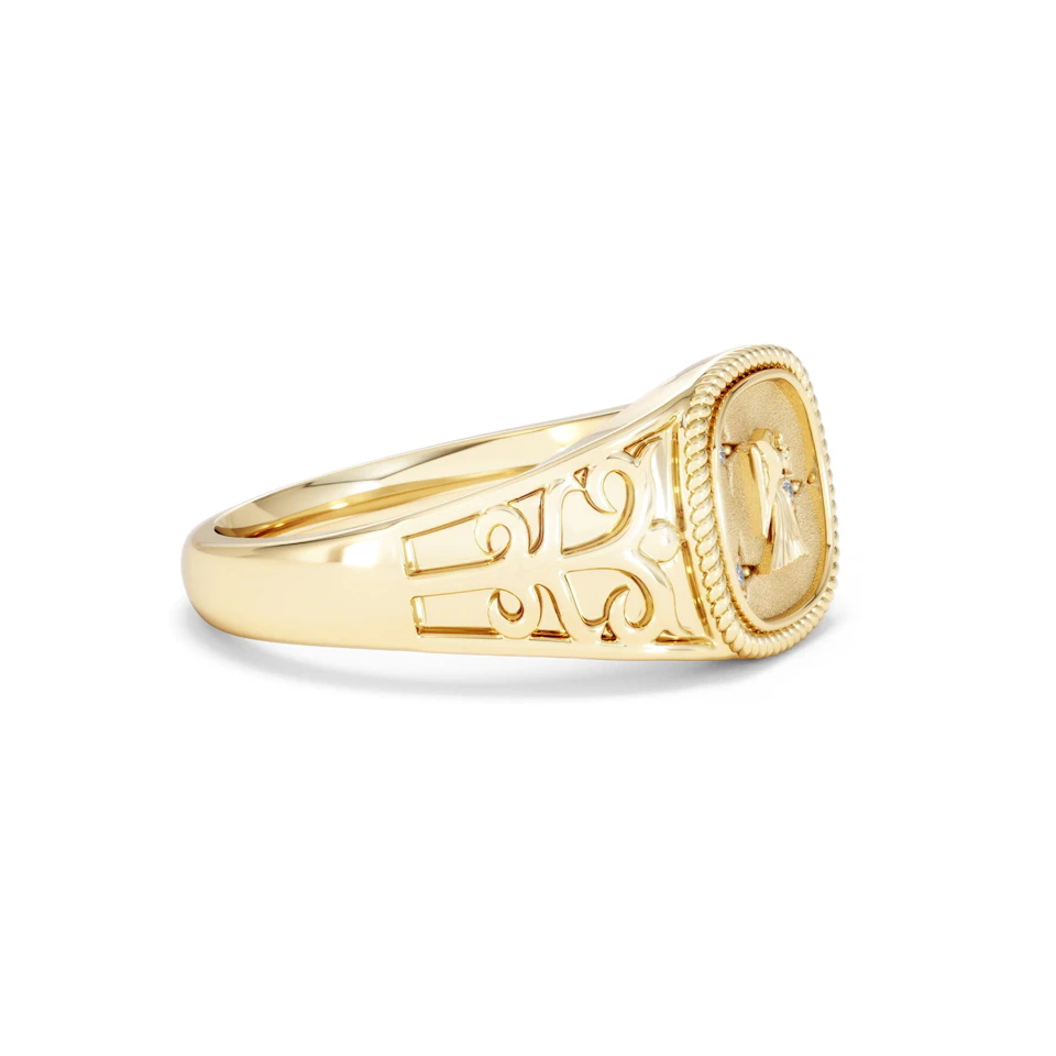 Virgo Zodiac 0.01ct Lab Diamond Signet Ring in 18K Gold Vermeil