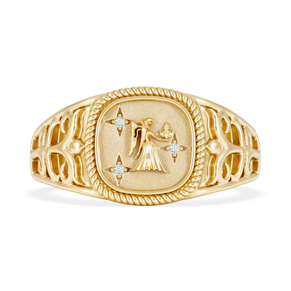 Virgo Zodiac 0.01ct Lab Diamond Signet Ring in 18K Gold Vermeil