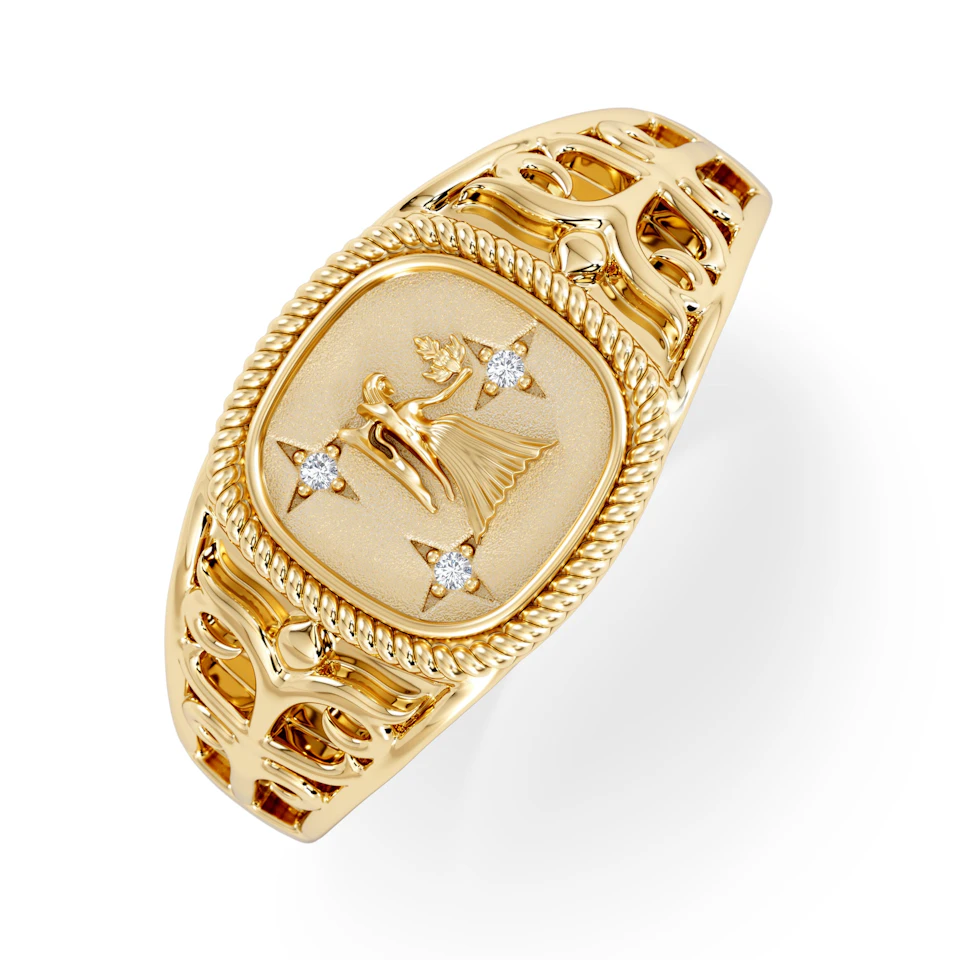 Virgo Zodiac 0.01ct Lab Diamond Signet Ring in 18K Gold Vermeil