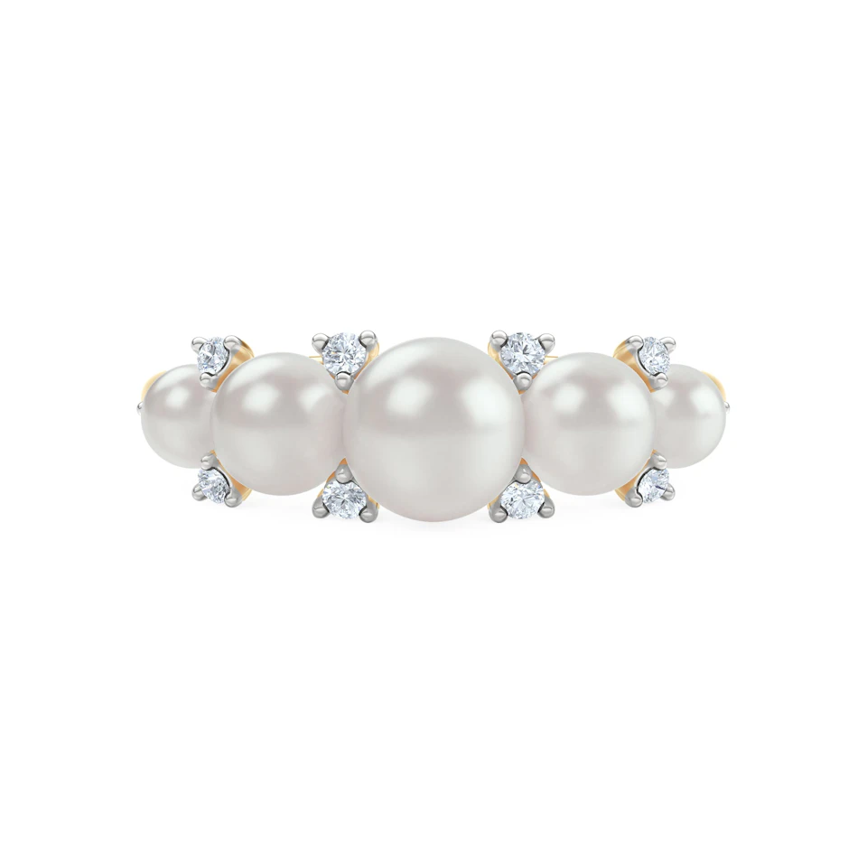 Eden 2.15ct Round Pearl and Lab Diamond 5 Stone Ring in 18K Gold Vermeil