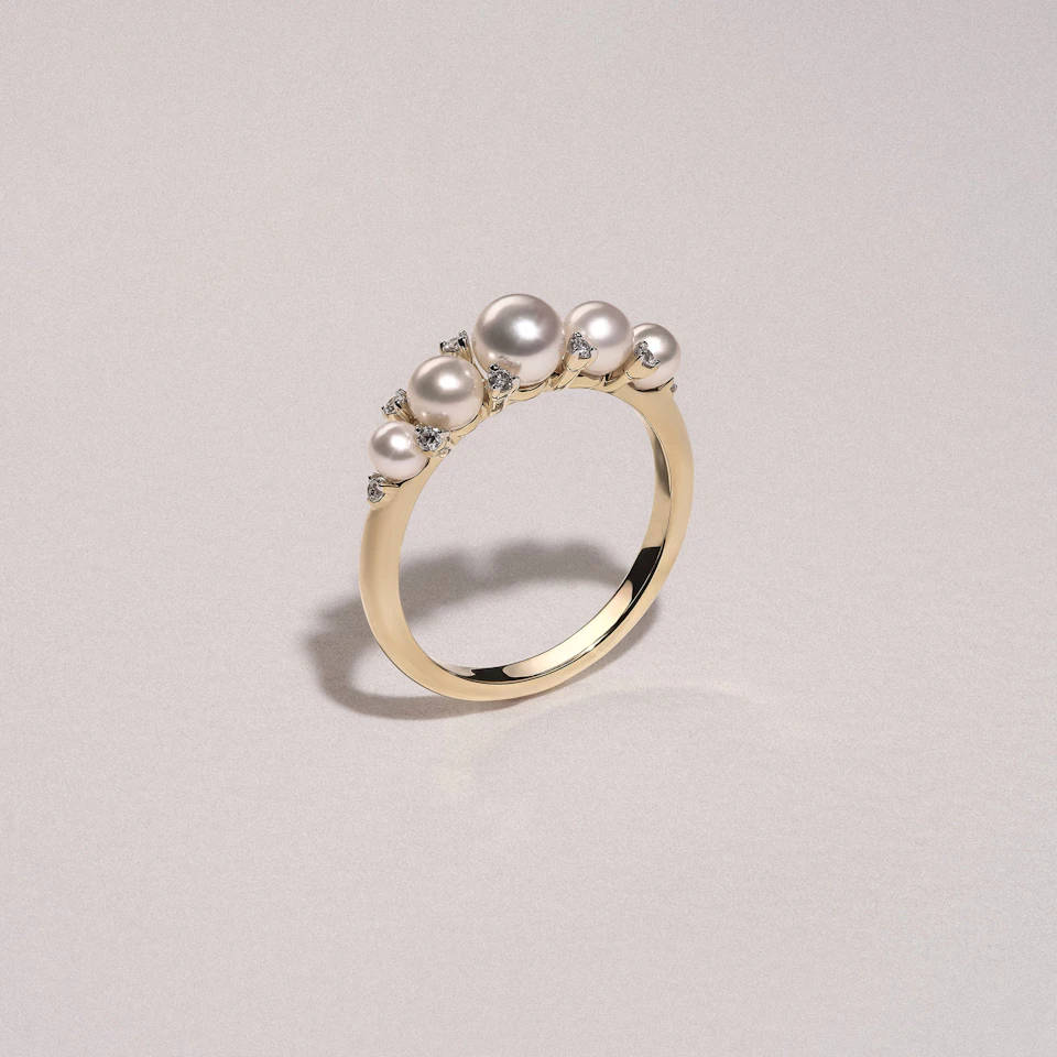 Eden 2.15ct Round Pearl and Lab Diamond 5 Stone Ring in 18K Gold Vermeil