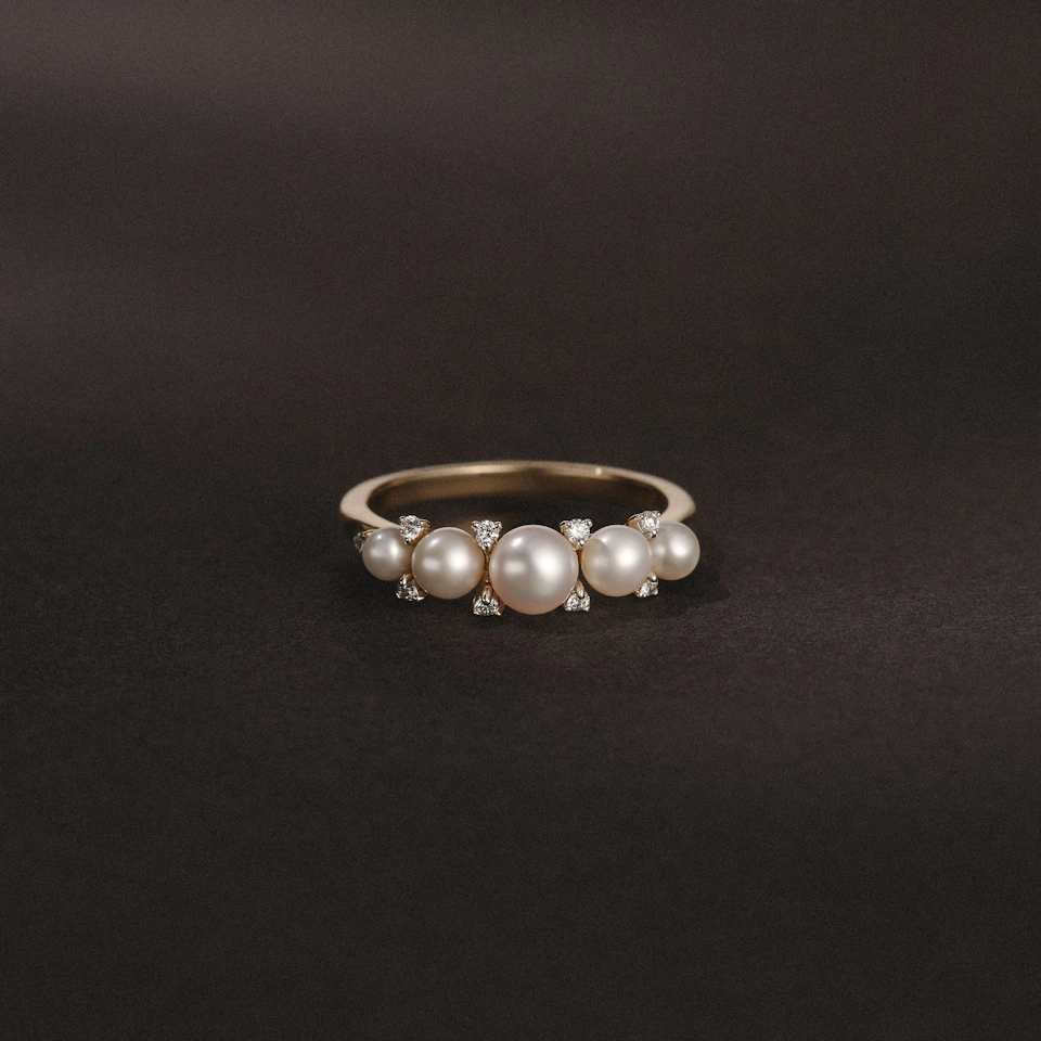 Eden 2.15ct Round Pearl and Lab Diamond 5 Stone Ring in 18K Gold Vermeil