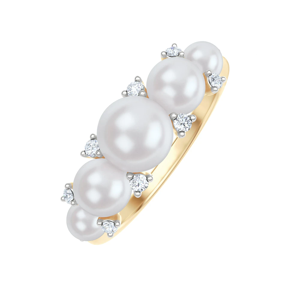 Eden 2.15ct Round Pearl and Lab Diamond 5 Stone Ring in 18K Gold Vermeil