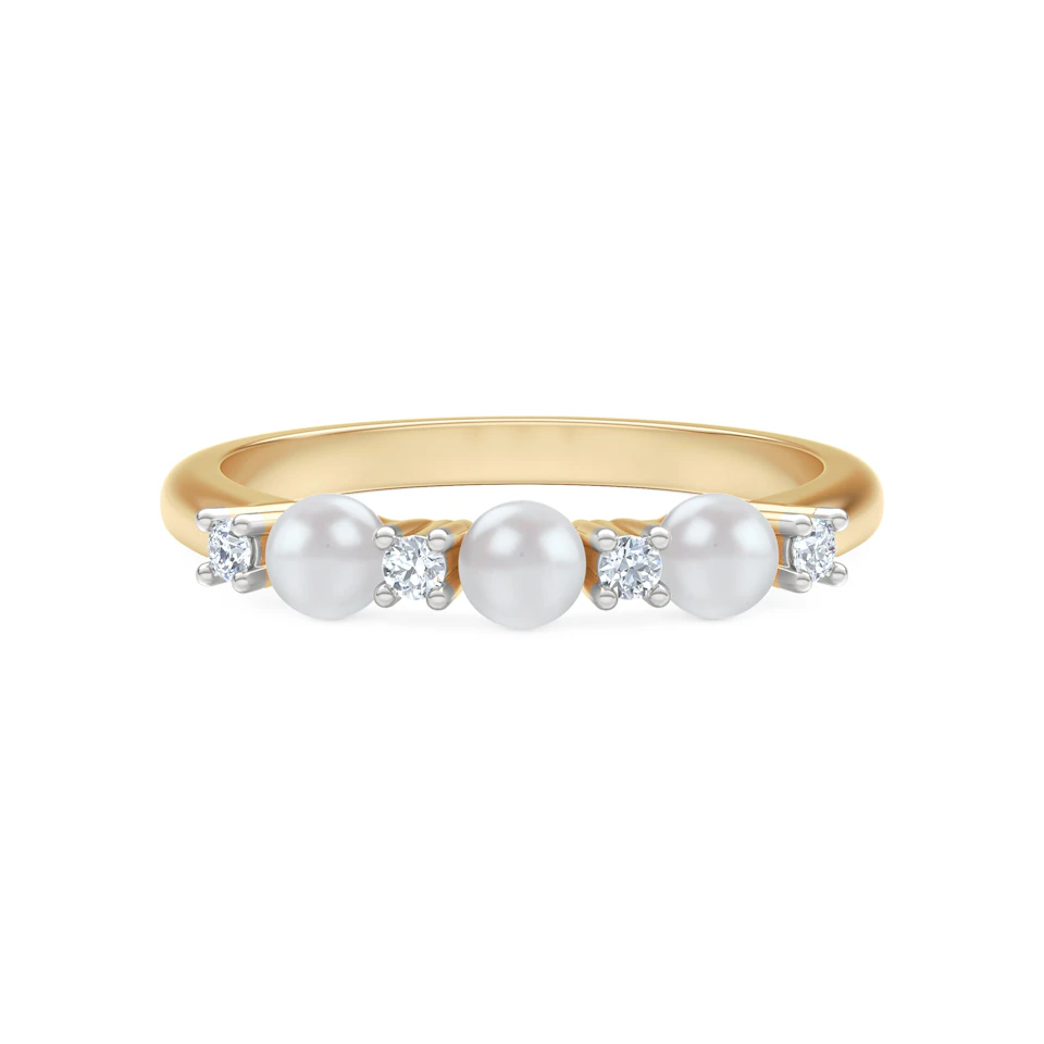 Eden 0.60ct Round Pearl and Lab Diamond 3 Stone Ring in 18K Gold Vermeil