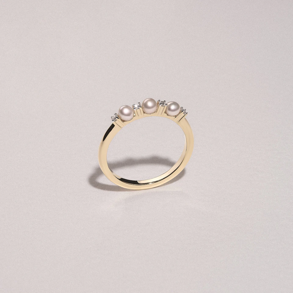 Eden 0.60ct Round Pearl and Lab Diamond 3 Stone Ring in 18K Gold Vermeil