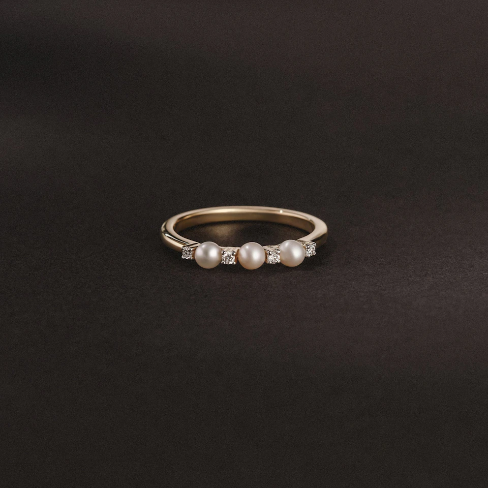 Eden 0.60ct Round Pearl and Lab Diamond 3 Stone Ring in 18K Gold Vermeil