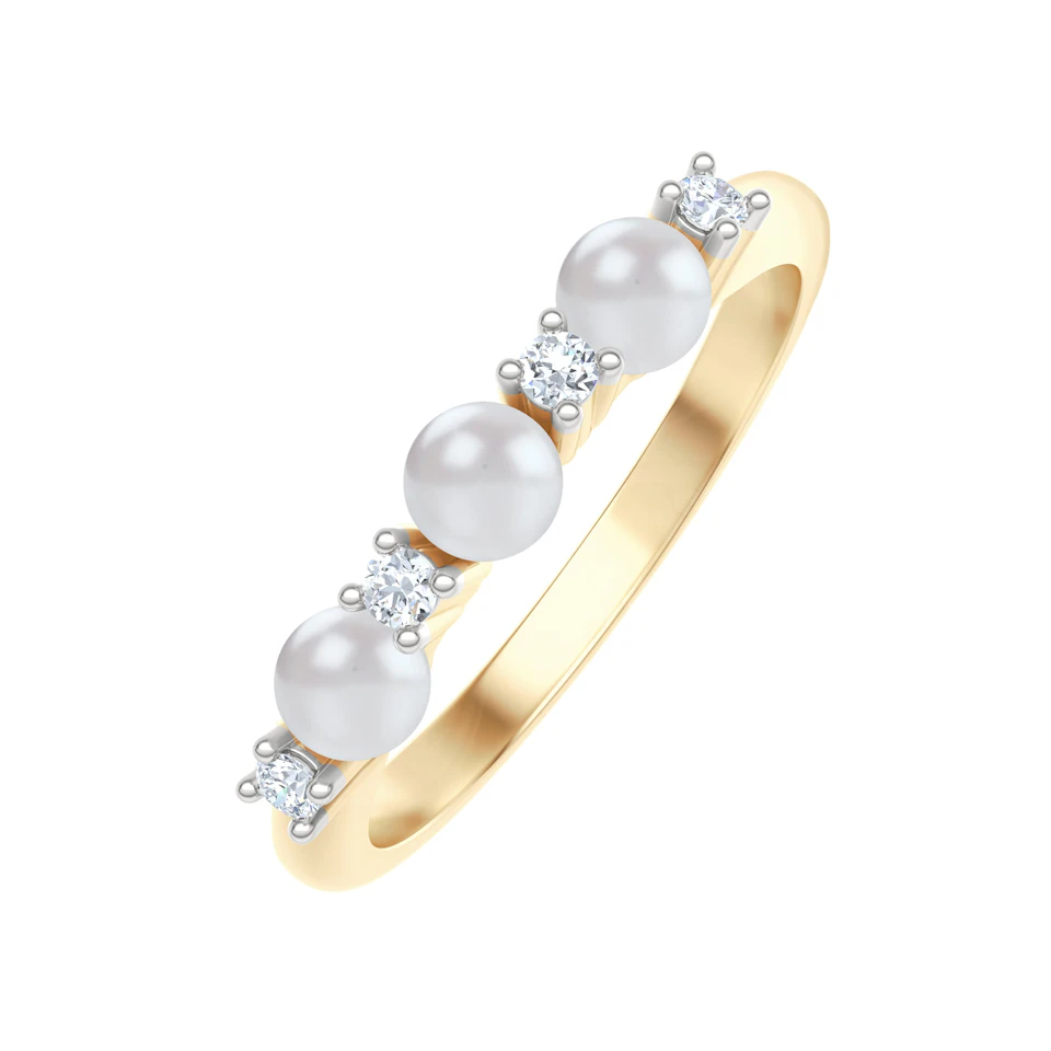 Eden 0.60ct Round Pearl and Lab Diamond 3 Stone Ring in 18K Gold Vermeil