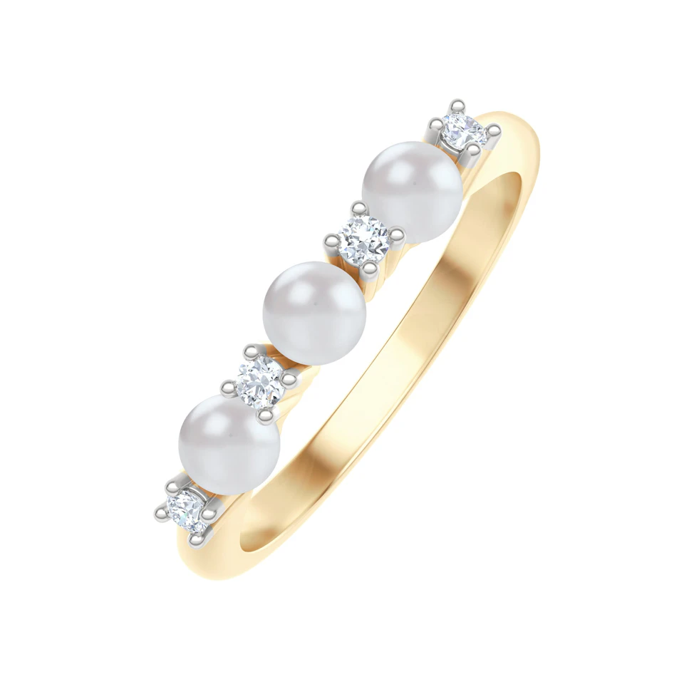 Eden 0.60ct Round Pearl and Lab Diamond 3 Stone Ring in 18K Gold Vermeil