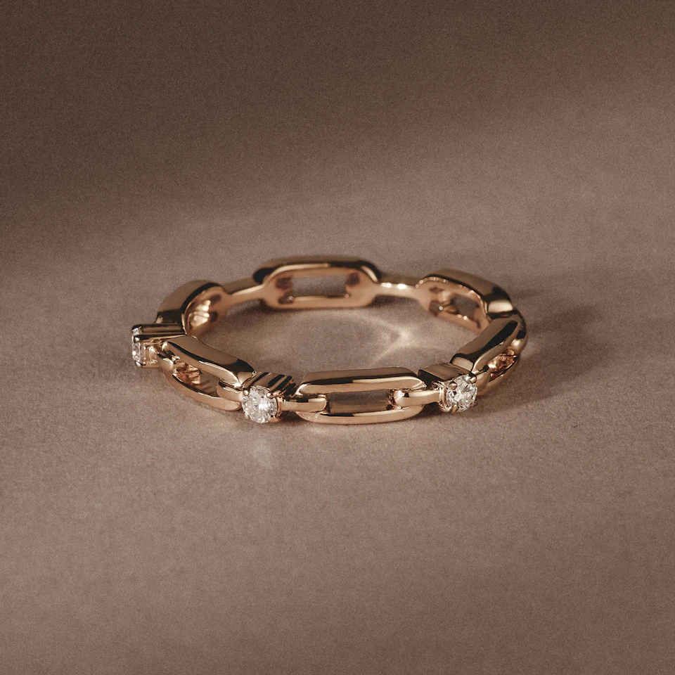 Bound Lab Diamond Link Ring 0.125ct Round Cut in 18K Gold Vermeil