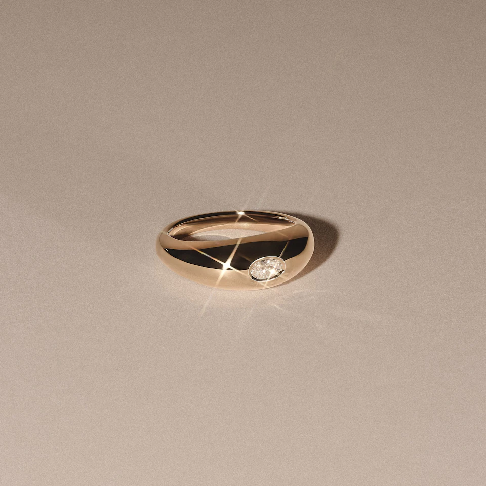 Apex 0.25ct Oval Cut Lab Diamond Signet Ring in 18K Gold Vermeil