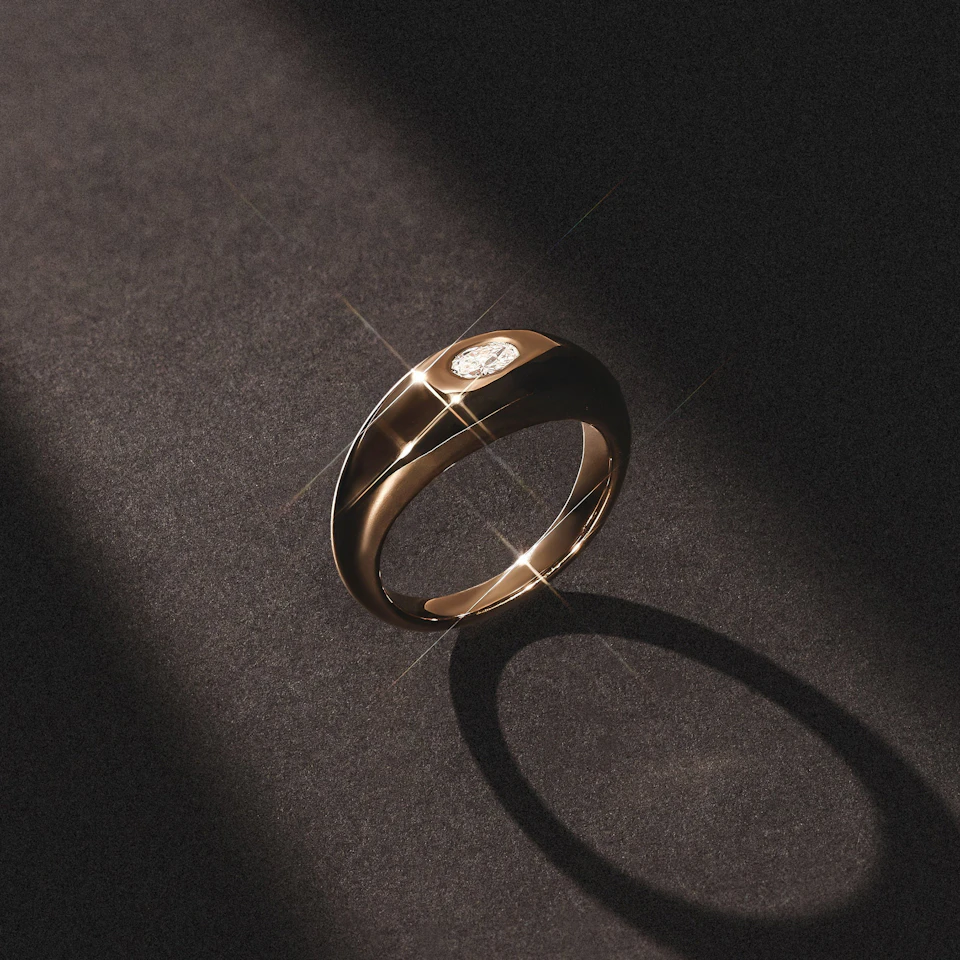 Apex 0.25ct Oval Cut Lab Diamond Signet Ring in 18K Gold Vermeil