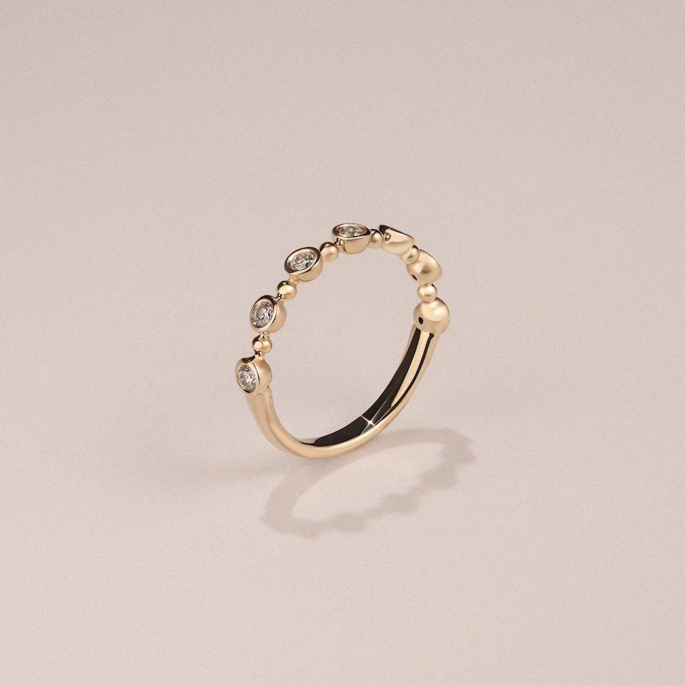 Beaded 0.21ct Round Cut Lab Diamond Half Eternity Ring in 18K Gold Vermeil