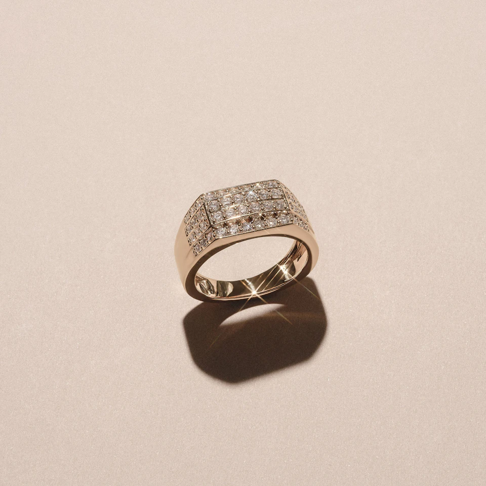 Men's 1.05ct Lab Diamond Pave Encrusted Ring in 18K Gold Vermeil