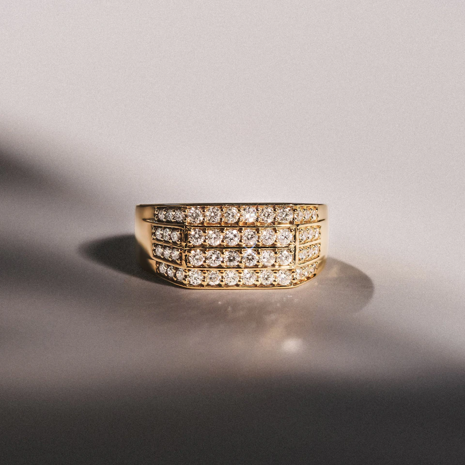 Men's 1.05ct Lab Diamond Pave Encrusted Ring in 18K Gold Vermeil