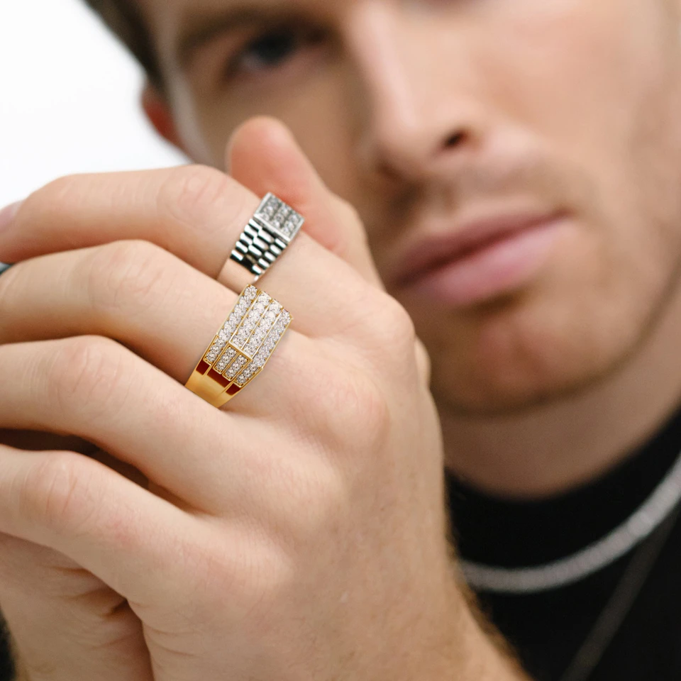 Men's 1.05ct Lab Diamond Pave Encrusted Ring in 18K Gold Vermeil