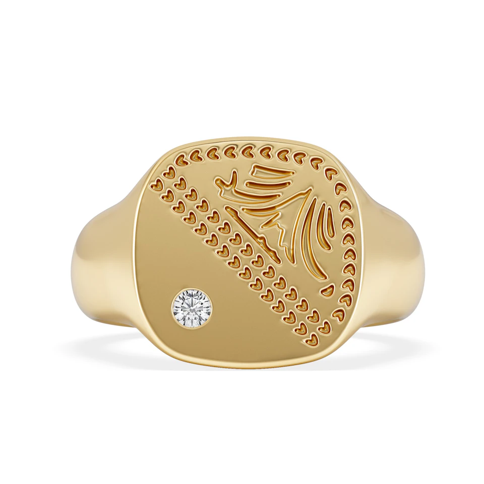 Crest 0.03ct Lab Diamond Men's Square Signet Ring in 18K Yellow Gold Vermeil