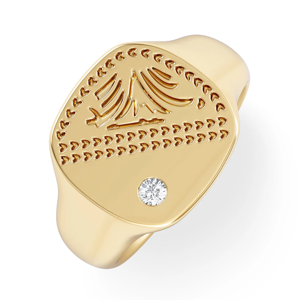 Crest 0.03ct Lab Diamond Men's Square Signet Ring in 18K Yellow Gold Vermeil