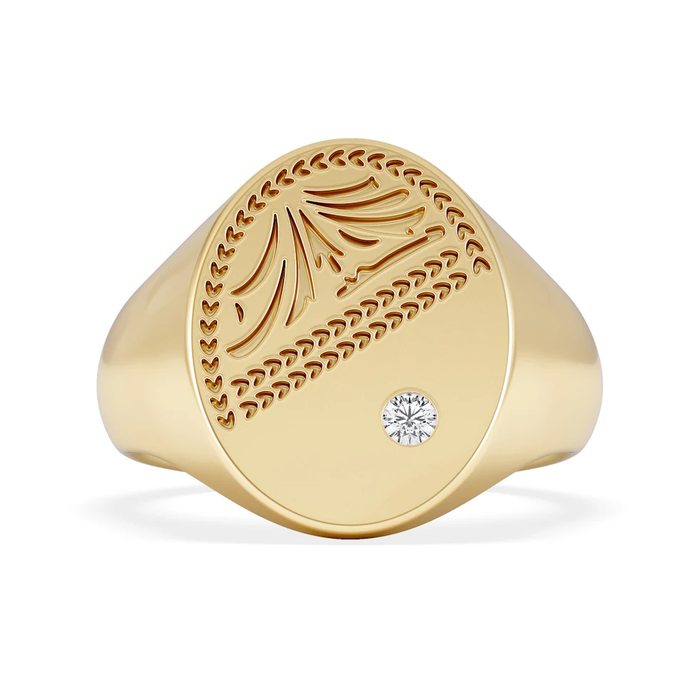 Crest 0.03ct Lab Diamond Men's Oval Signet Ring in 18K Yellow Gold Vermeil