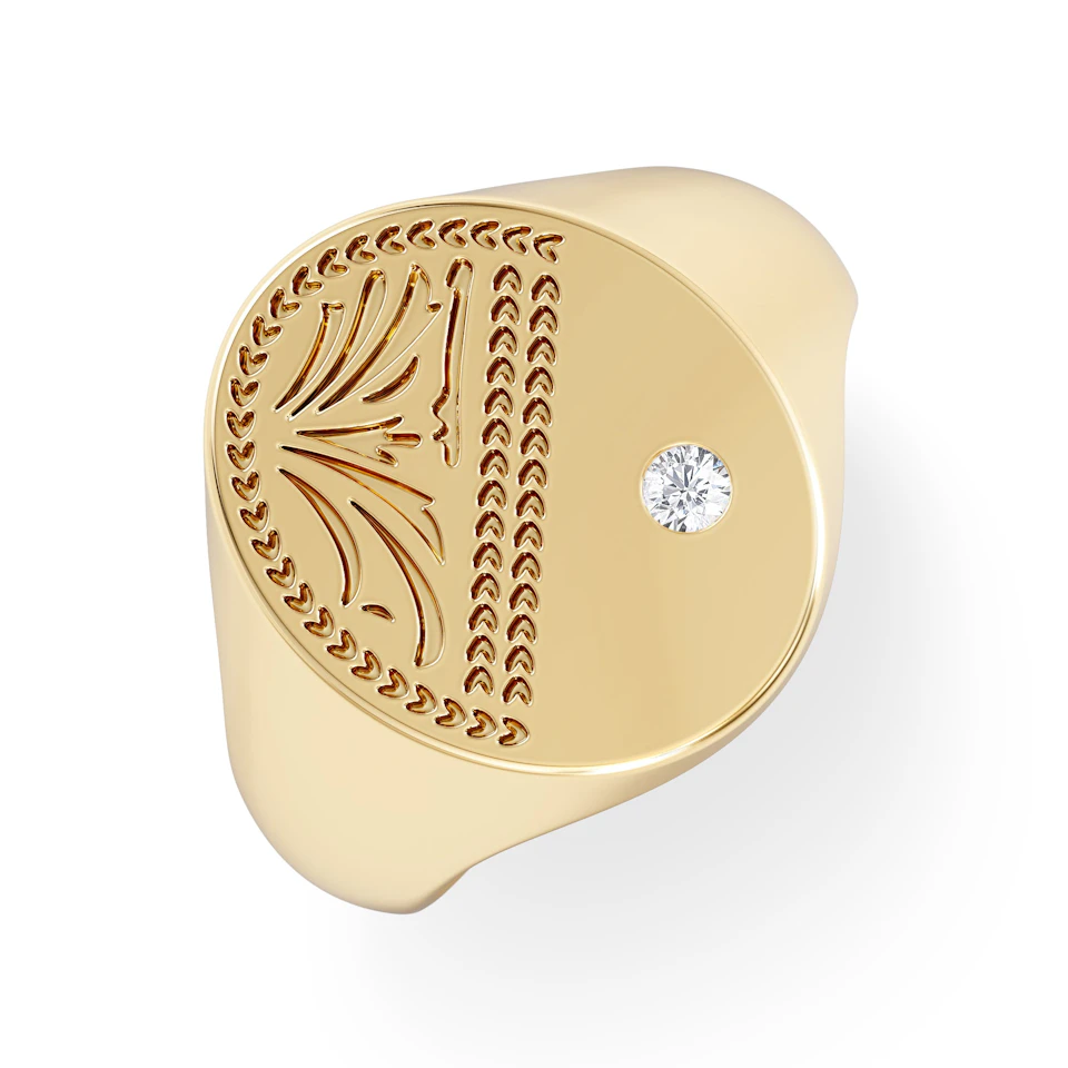 Crest 0.03ct Lab Diamond Men's Oval Signet Ring in 18K Yellow Gold Vermeil