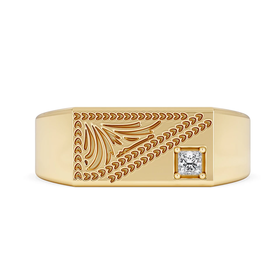 Crest 0.03ct Lab Diamond Men's Rectangle Signet Ring in 18K Yellow Gold Vermeil