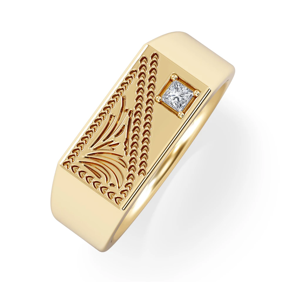 Crest 0.03ct Lab Diamond Men's Rectangle Signet Ring in 18K Yellow Gold Vermeil