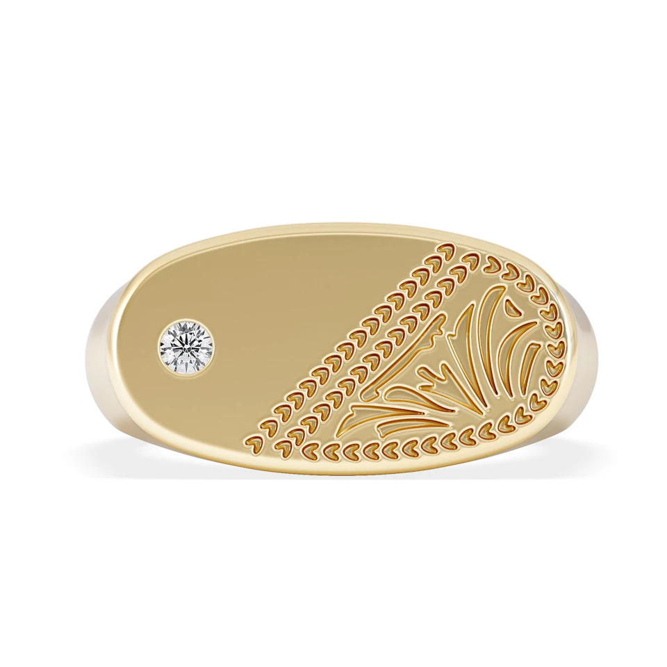 Crest 0.03ct Lab Diamond Men's Oblong Signet Ring in 18K Yellow Gold Vermeil