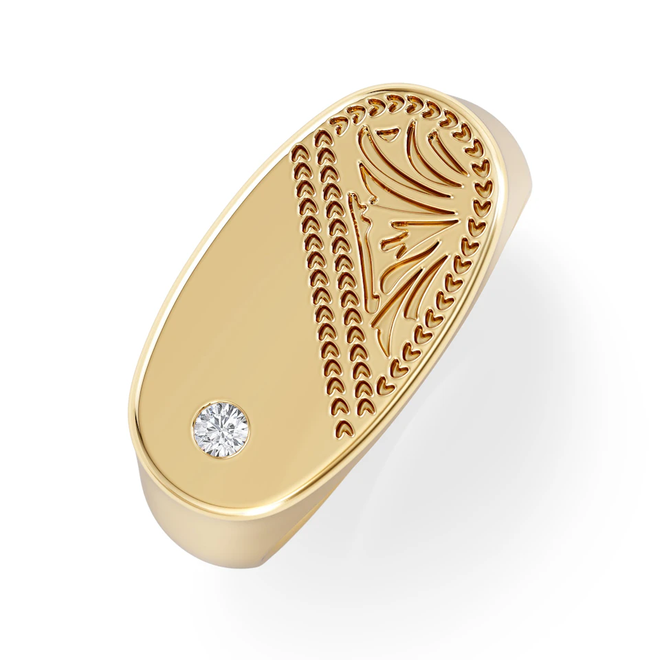 Crest 0.03ct Lab Diamond Men's Oblong Signet Ring in 18K Yellow Gold Vermeil