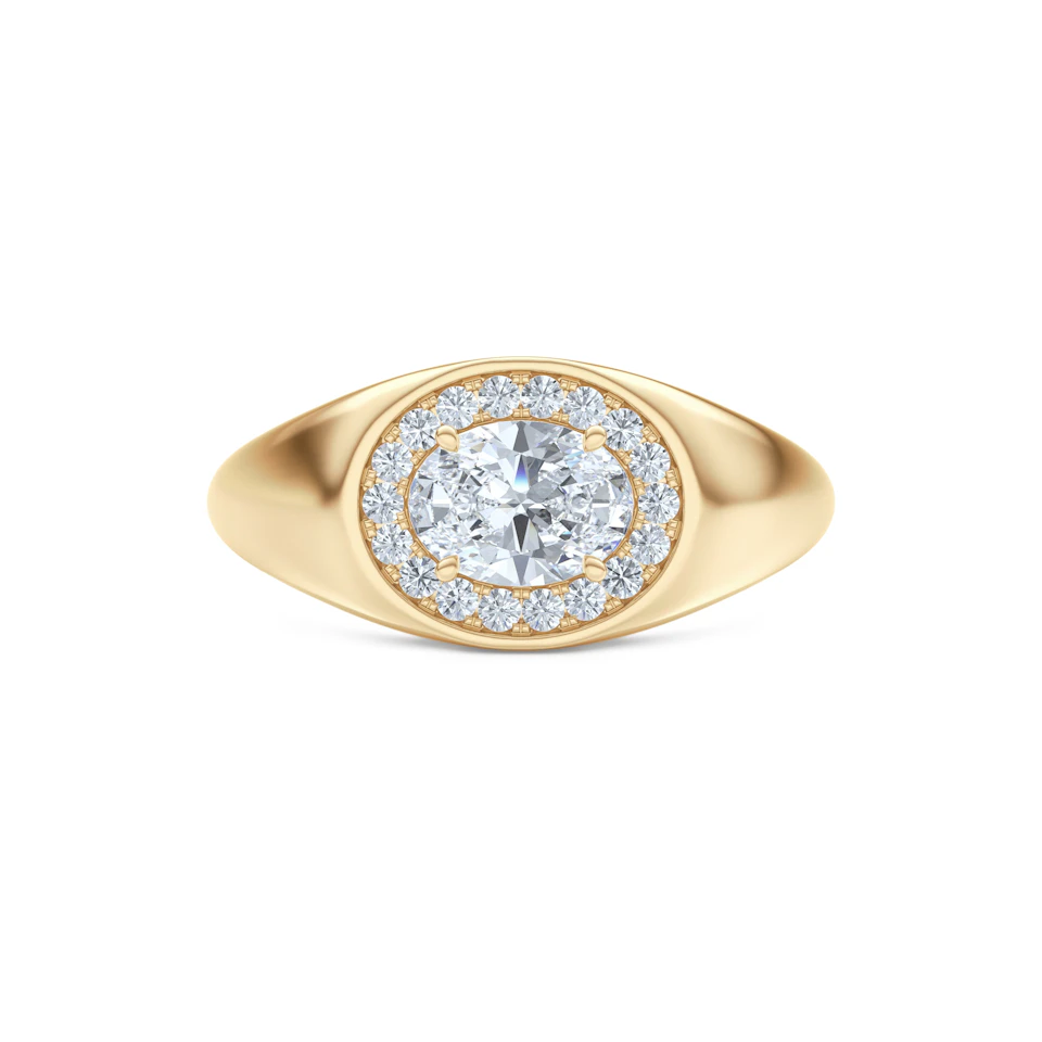 Men’s 0.62ct Oval Cut Lab Diamond Halo Signet Ring in 18k Gold Vermeil