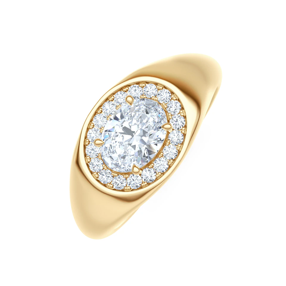Men’s 0.62ct Oval Cut Lab Diamond Halo Signet Ring in 18k Gold Vermeil