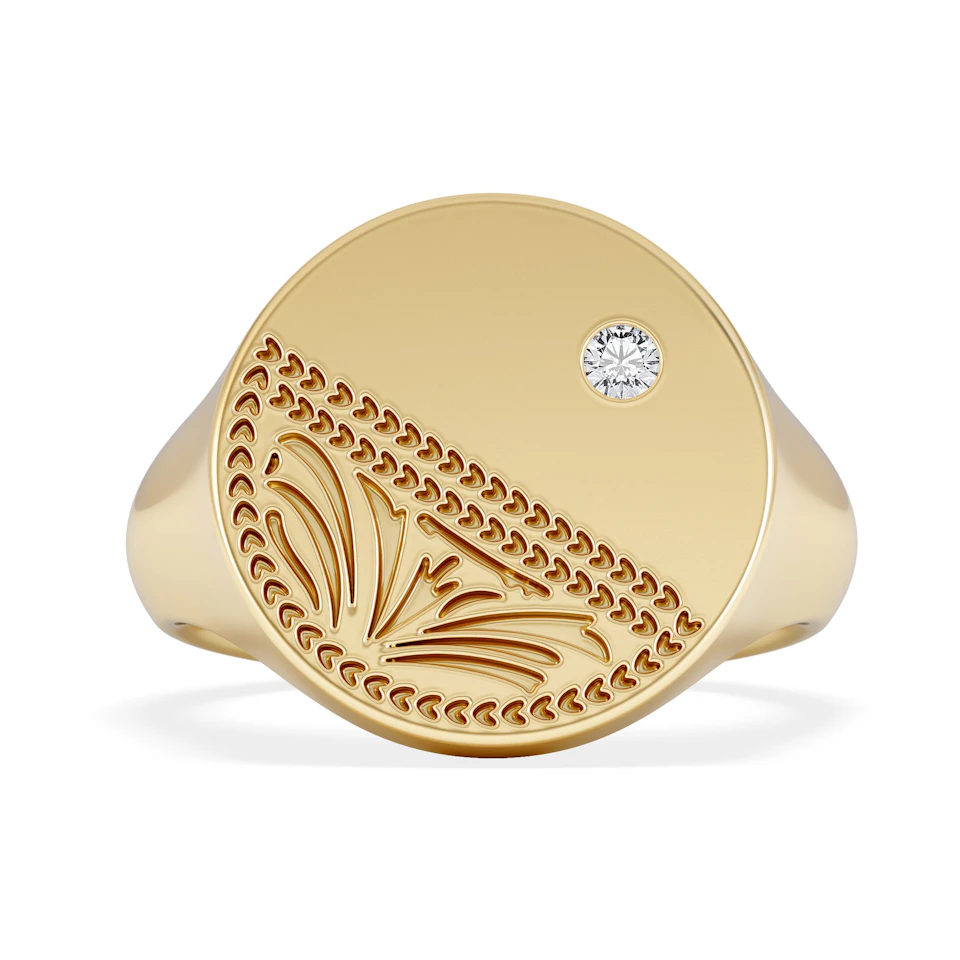 Crest 0.03ct Lab Diamond Men's Round Signet Ring in 18K Yellow Gold Vermeil