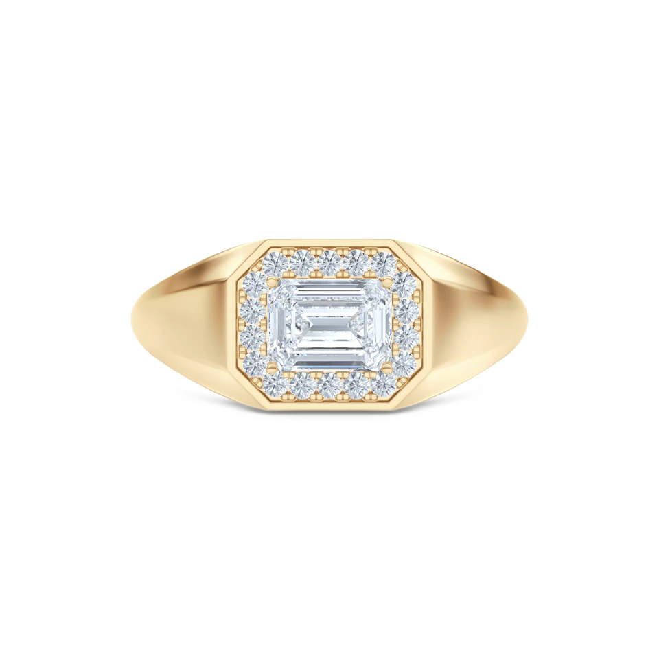Men’s 0.62ct Emerald Cut Lab Diamond Halo Signet Ring in 18k Gold Vermeil