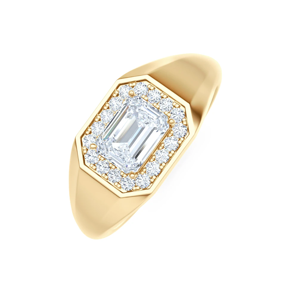 Men’s 0.62ct Emerald Cut Lab Diamond Halo Signet Ring in 18k Gold Vermeil