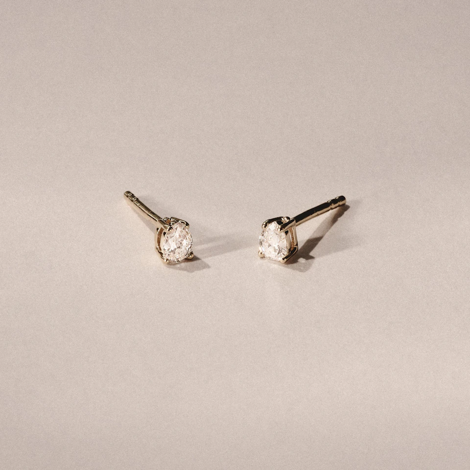 Naomi Pear Cut Lab Diamond Stud Earrings 0.30ct H/SI in 18k Gold Vermeil