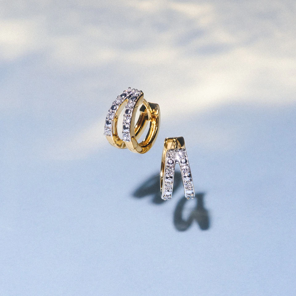 Duo Row Huggie Lab Diamond Earrings 0.22ct in 18K Gold Vermeil