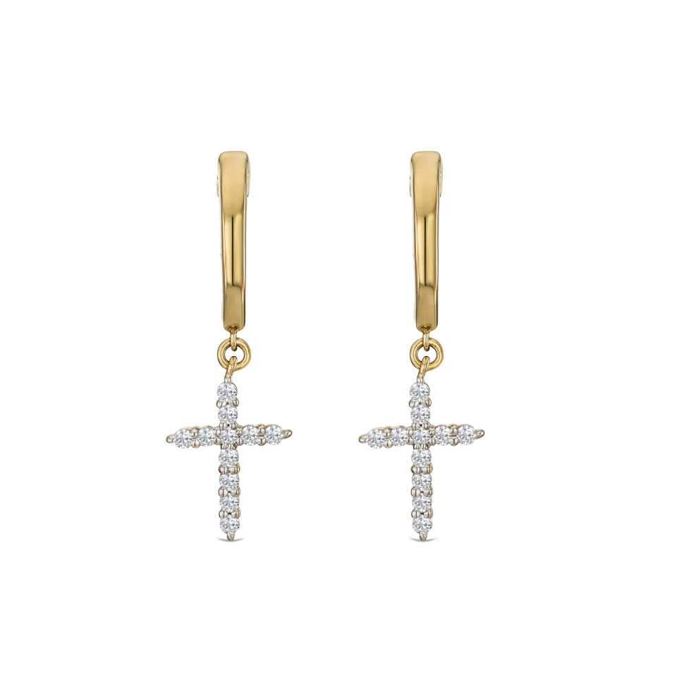 Stellato Cross Hoop 0.24ct H/SI Round Cut Lab Diamond Earrings in 18K Gold Vermeil