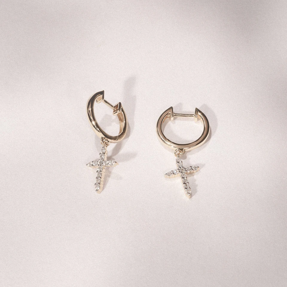 Stellato Cross Hoop 0.24ct H/SI Round Cut Lab Diamond Earrings in 18K Gold Vermeil