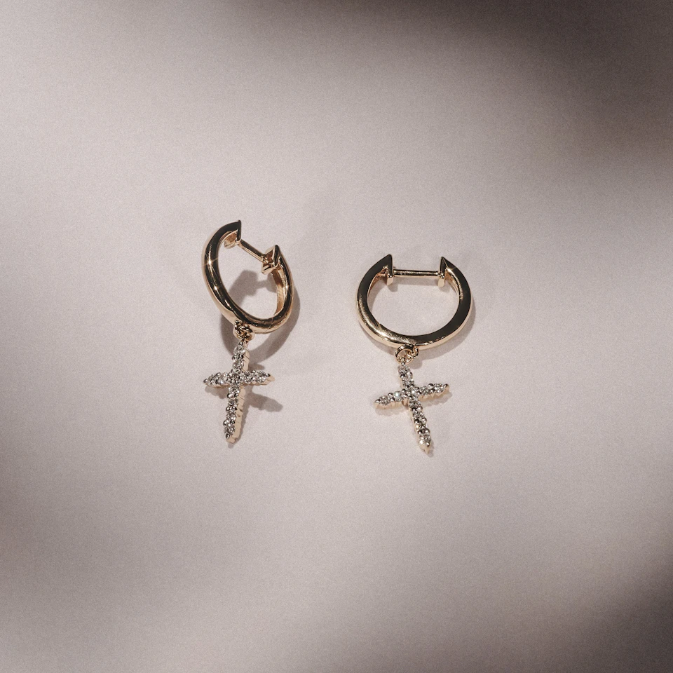 Stellato Cross Hoop 0.24ct H/SI Round Cut Lab Diamond Earrings in 18K Gold Vermeil