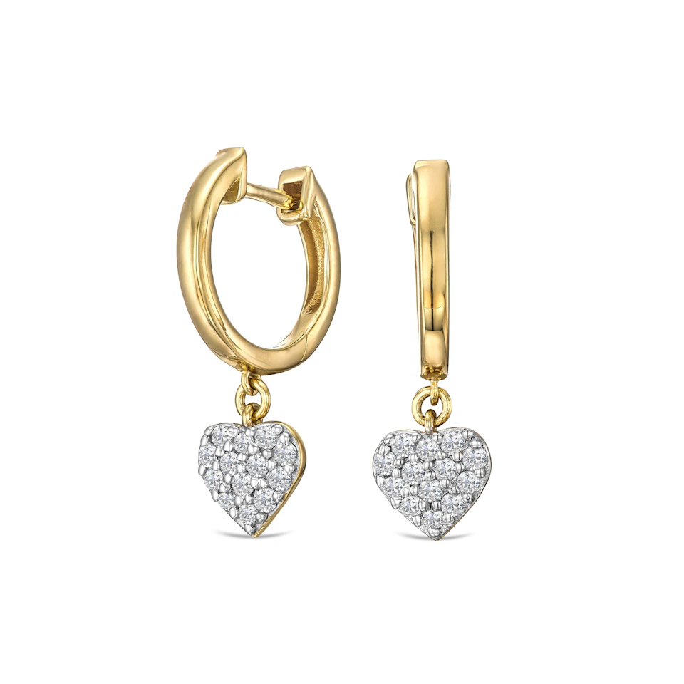 Heart Pave Drop Huggie Lab Diamond Earrings 0.29ct in 18k Gold Vermeil