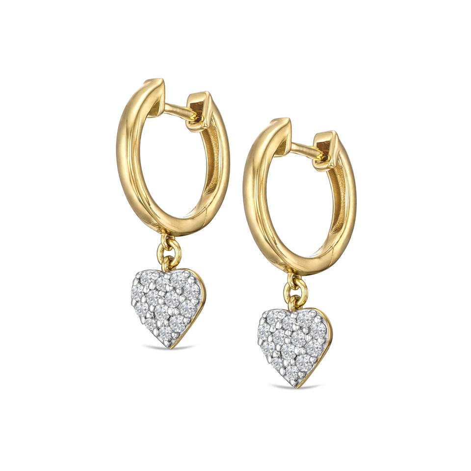 Heart Pave Drop Huggie Lab Diamond Earrings 0.29ct in 18k Gold Vermeil