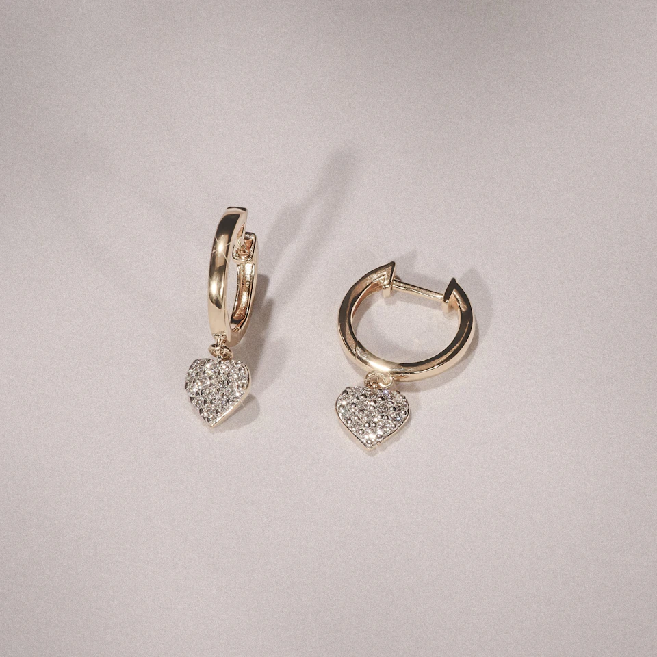 Heart Pave Drop Huggie Lab Diamond Earrings 0.29ct in 18k Gold Vermeil