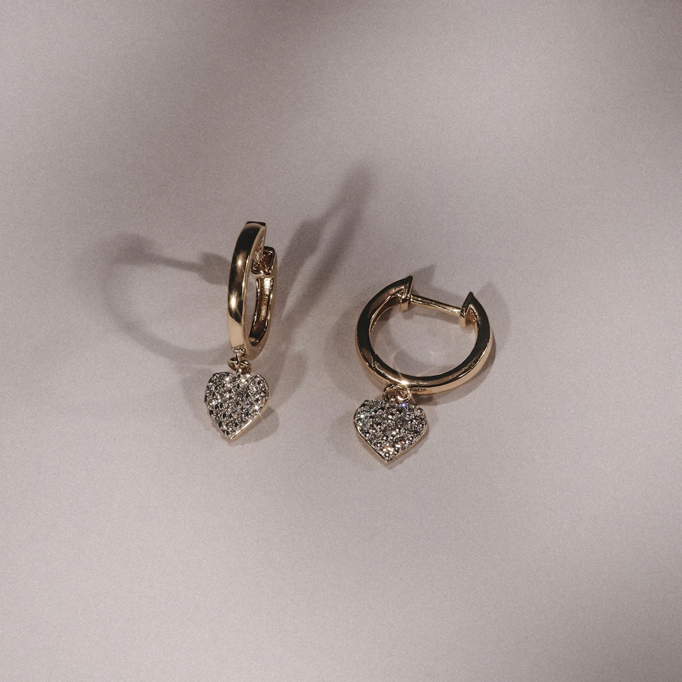 Heart Pave Drop Huggie Lab Diamond Earrings 0.29ct in 18k Gold Vermeil