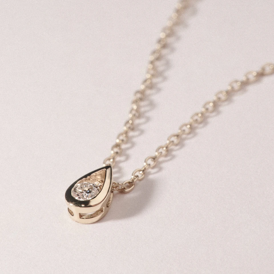 Teardrop Solitaire 0.10ct H/SI Round Cut Lab Grown Necklace in 18K Gold Vermeil